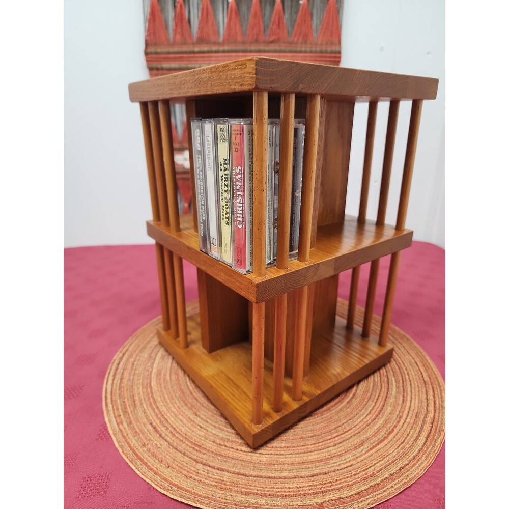 VTG Cornwall Rotating Cassette Tape Carousel Spins 360° Oak Holds 48 Arts&Crafts